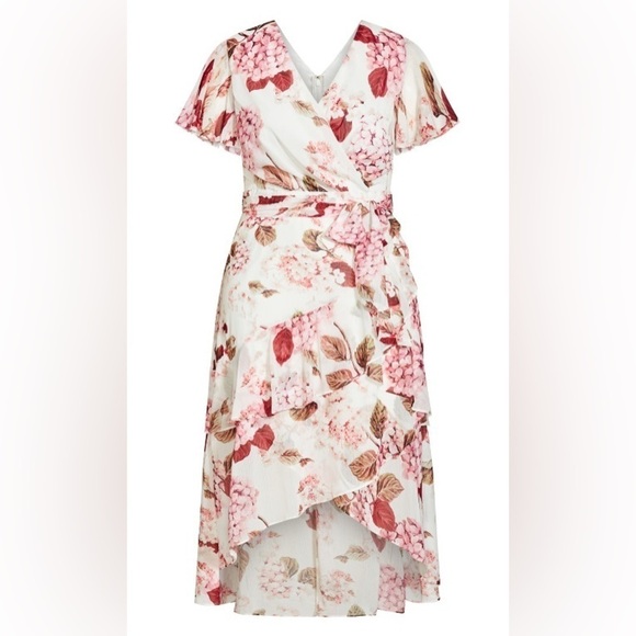 CITY CHIC Ivory Flirty Tier Floral Print Tea Party Long Maxi Dress size L - Picture 1 of 13
